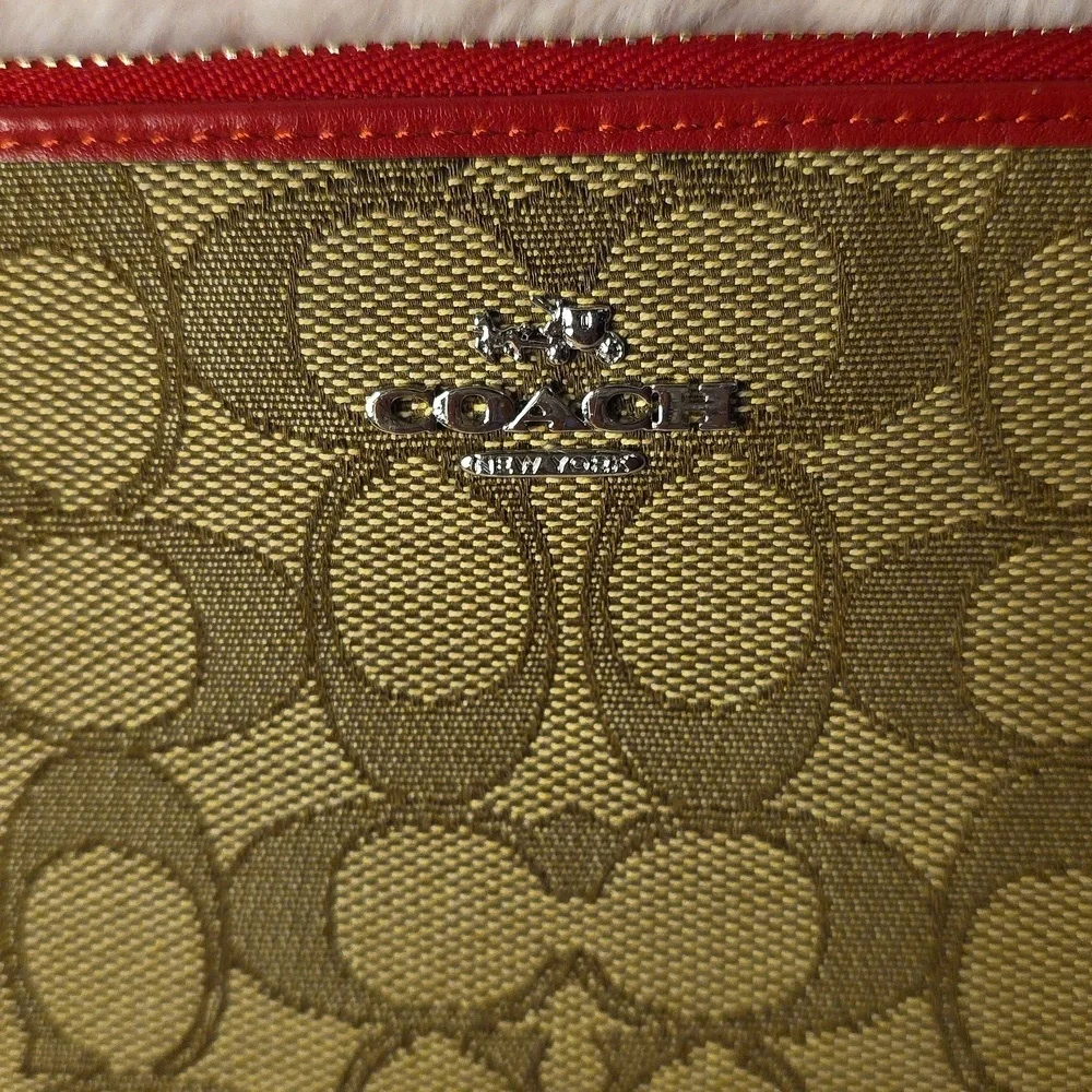 Coach Jacquard And Red Leather Wallet With Strap